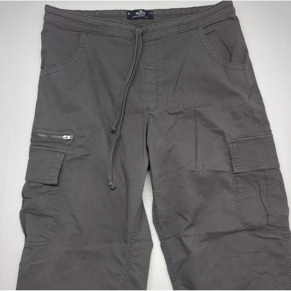 Hollister Cargo Baggy Pants Gray Mens XL Drawstring Parachute Knit